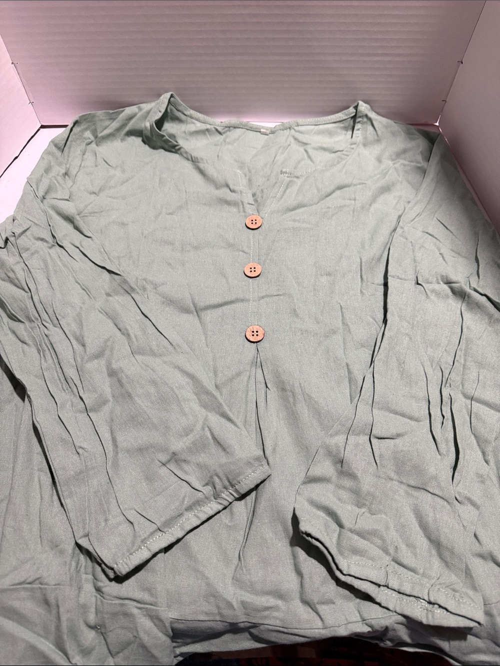 Ladies Light Sage Green Long Sleeve Button-Front Shirt